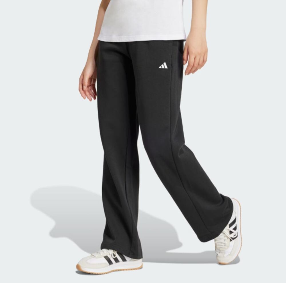 Adidas Women's Black White Essentials Small Logo Feel Cozy Open-Hem Pants Size S